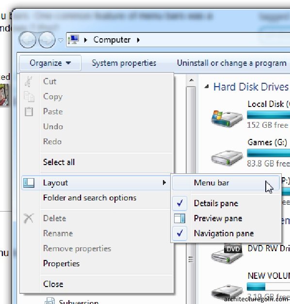 আর্কিটেকচারে মেনুবার