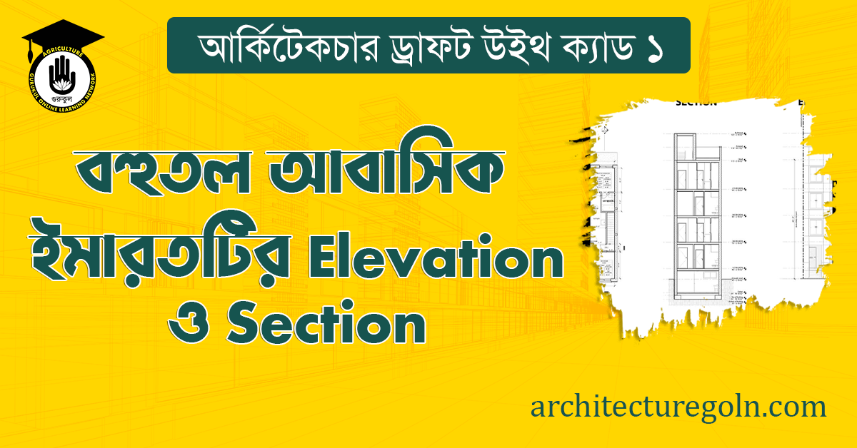 বহুতল আবাসিক ইমারতটির Elevation ও Section অঙ্কন